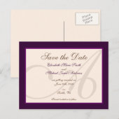 Save the Date Elegante Monogramm Lila Postkarte (Vorne/Hinten)