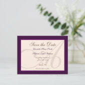 Save the Date Elegante Monogramm Lila Postkarte (Stehend Vorderseite)
