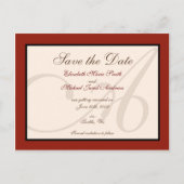 Save the Date Elegante Monogramm Rote Postkarte (Vorderseite)
