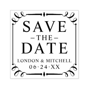 Save the Date elegante Rahmen-Hochzeitmonogramm Gummistempel