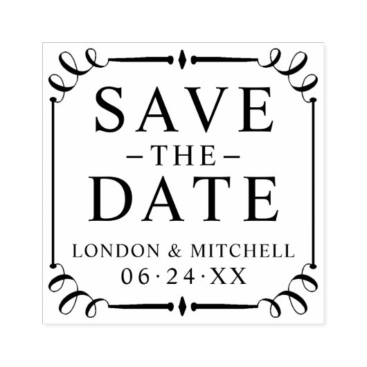 Save the Date elegante Rahmen-Hochzeitmonogramm Gummistempel (Prägung)
