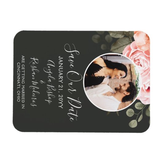 Save the Date Elegante Rosa Rose Blumenhochzeit Magnet (Horizontal)