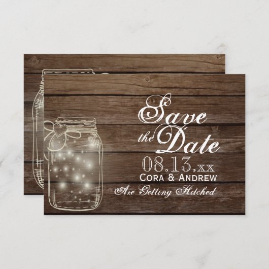 Save the Date - Elegante rustikale Mason Jar Light Einladung (Vorne/Hinten)