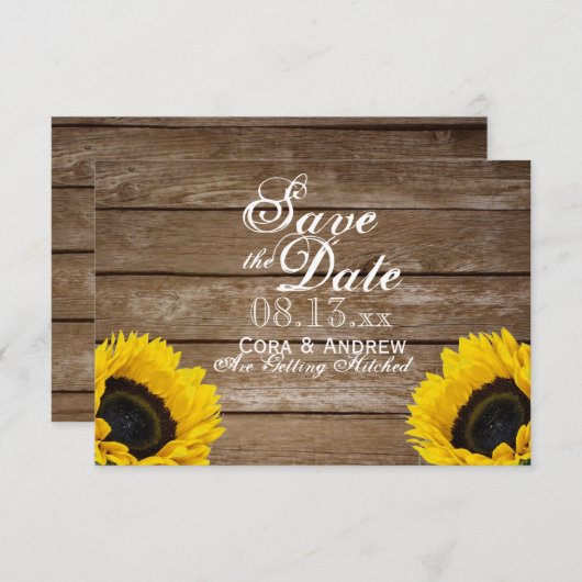 Save the Date - elegante rustikale Sonnenblumenleu Einladung (Vorne/Hinten)