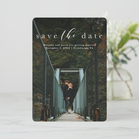 Save the Date elegante Schreibkarte (Stehend Vorderseite)