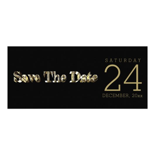 Save the Date Elegante Schwarz-Gold-Typografie Werbekarte (Vorne)
