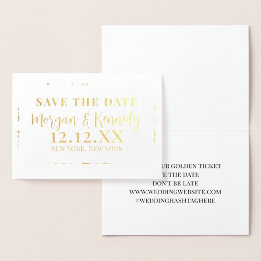 Save the Date Elegante Ticket Frame Gold Foil Card Folienkarte (Anzeige)