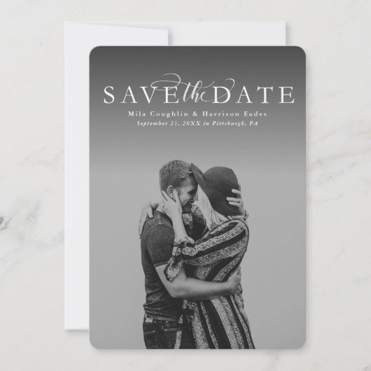Save the Date elegante vertikale Fotokarte (Vorderseite)