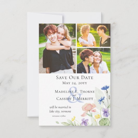 Save the Date Elegante Wildblumen Einladung (Vorderseite)