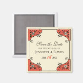 Save the Date Eleganter Blumenrahmen Vintag Magnet (Vorderseite/Rückseite)