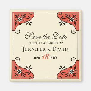 Save the Date Eleganter Blumenrahmen Vintag Magnet
