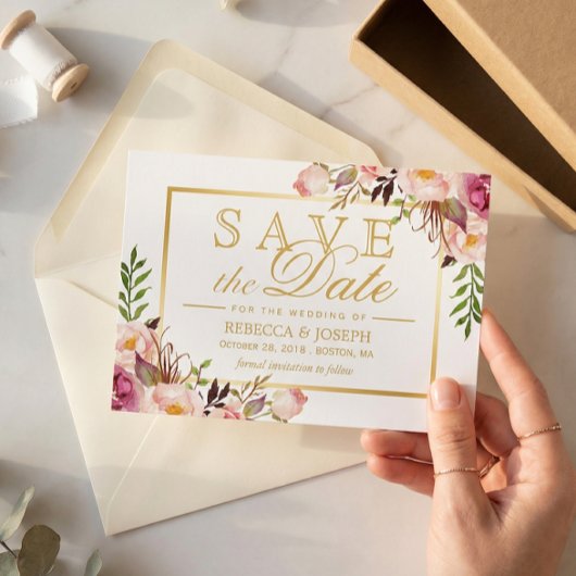 Save the Date eleganter, rosafarbener, floraler Go