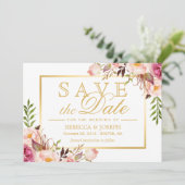 Save the Date eleganter, rosafarbener, floraler Go (Stehend Vorderseite)