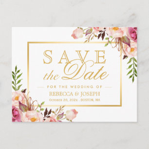 Save the Date eleganter, rosafarbener, floraler Go Postkarte