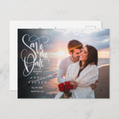 Save the Date Eleganter Script Foto QR Code Postkarte (Vorne/Hinten)