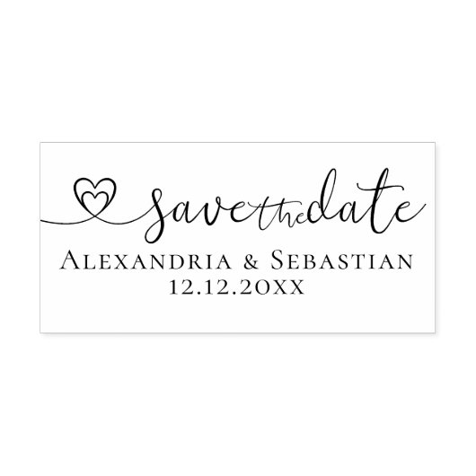 Save the Date Eleganter Scroll Herztext Gummistempel (Prägung)