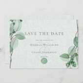 Save The Date | Eleganter Wasserfarbe Eukalyptus (Vorne/Hinten)