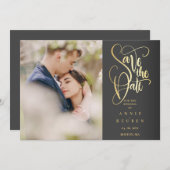 Save the Date Elegantes Chic Gold Script Foto Einladung (Vorne/Hinten)