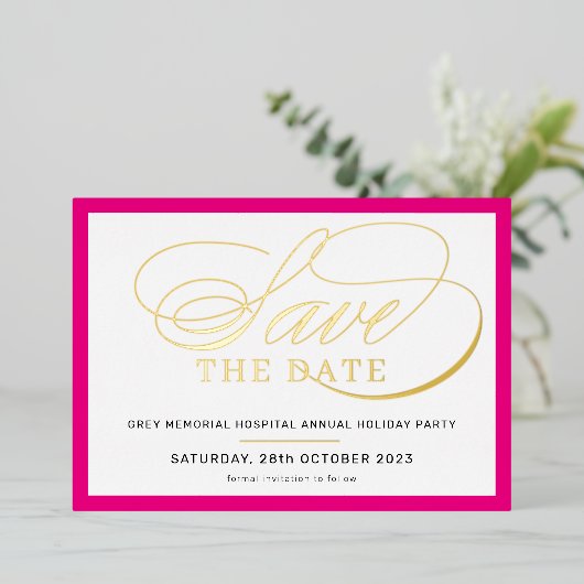 SAVE THE DATE elegantes extravagantes Drehbuch, Ho Folieneinladung (Stehend vorne)