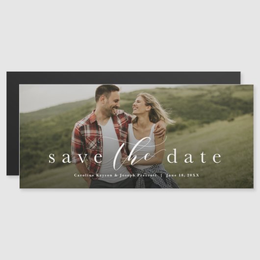Save the Date elegantes Foto Magneteinladung (Vorne/Hinten)