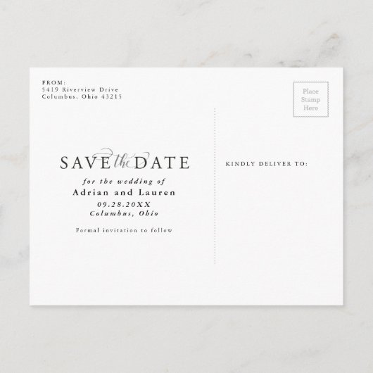 Save the Date elegantes Foto Postkarte (Rückseite)