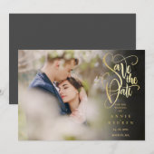 Save the Date Elegantes Gold Script-Foto (Vorne/Hinten)