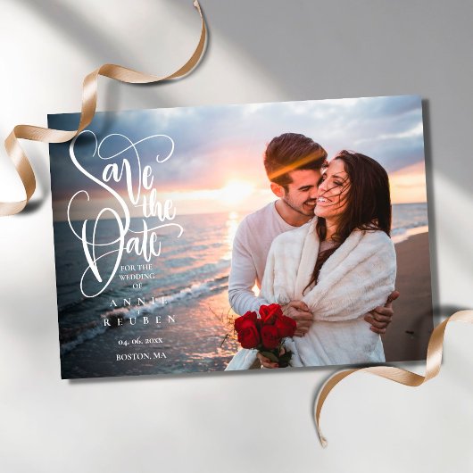 Save the Date Elegantes Script-Foto Einladung