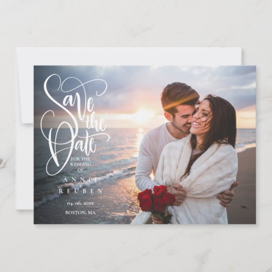 Save the Date Elegantes Script-Foto Einladung (Vorderseite)