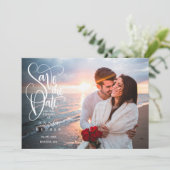 Save the Date Elegantes Script-Foto Einladung (Stehend Vorderseite)