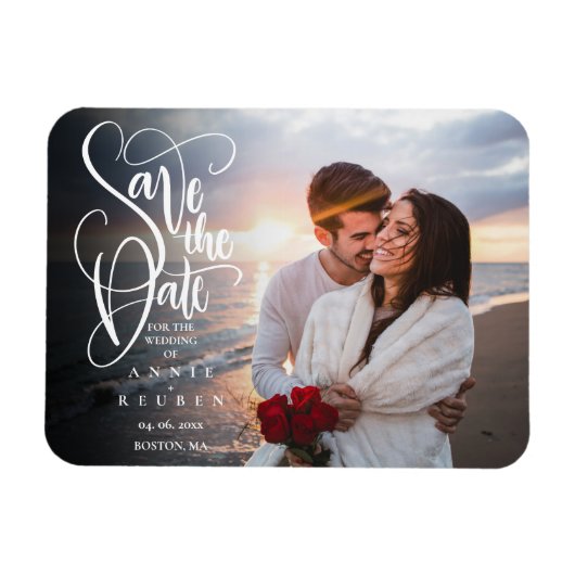 Save the Date Elegantes Script-Foto Magnet (Horizontal)