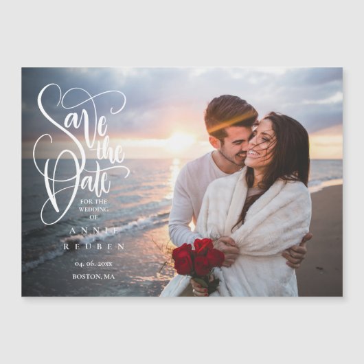 Save the Date Elegantes Script-Foto Magneteinladung (Vorderseite)