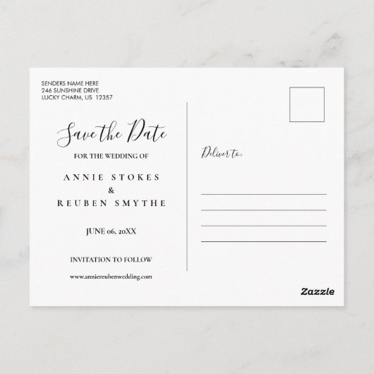 Save the Date Elegantes Script Foto Modernes Postkarte (Rückseite)