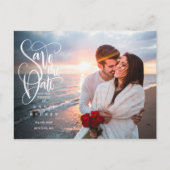 Save the Date Elegantes Script-Foto Postkarte (Vorderseite)