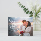 Save the Date Elegantes Script-Foto Postkarte (Stehend Vorderseite)