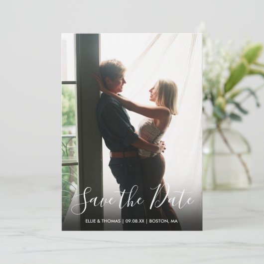 Save the Date Elegantes Script Simple Modern Foto (Stehend Vorderseite)