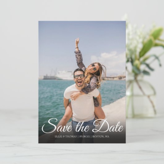 Save the Date Elegantes Skript Einfaches Foto (Stehend Vorderseite)