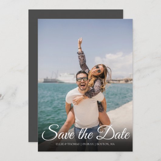 Save the Date Elegantes Skript Einfaches Foto (Vorne/Hinten)