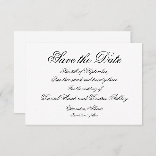 Save the Date Elegantes Skript - Formale Aufnahme Mitteilungskarte (Vorne/Hinten)