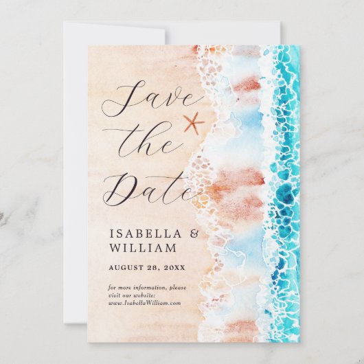 Save the Date Elegantes Strandbild (Vorderseite)