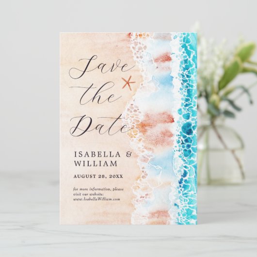 Save the Date Elegantes Strandbild (Stehend Vorderseite)