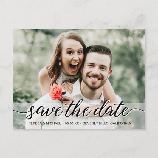 Save the Date elegantes Verlobung-Foto Postkarte (Vorderseite)