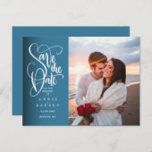 Save the Date Elegantes White Script Foto Postcard Ankündigungspostkarte (Vorne/Hinten)