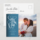 Save the Date Elegantes White Script Foto Postcard Postkarte (Vorne/Hinten)