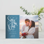 Save the Date Elegantes White Script Modernes Foto Einladung (Stehend Vorderseite)