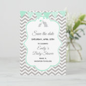 Save the Date Elephant Mint Green Silver (Stehend Vorderseite)