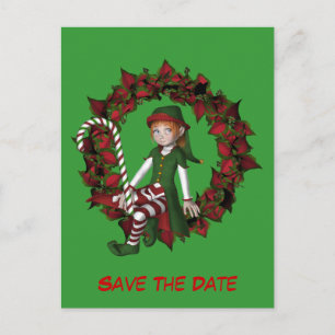 Save the Date Elf auf Wreath Holiday Ankündigungspostkarte