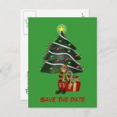 Save the Date Elf Weihnachtsbaum Holiday Postcard Ankündigungspostkarte (Vorne/Hinten)
