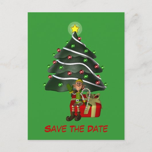 Save the Date Elf Weihnachtsbaum Holiday Postcard Ankündigungspostkarte (Vorderseite)