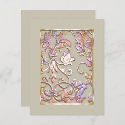 Save the Date Embossed Pastel Damask (Vorne/Hinten)