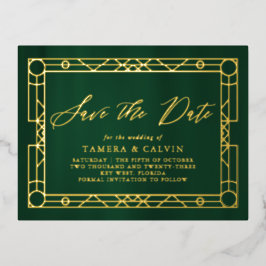 Save the Date Emerald Green Gold Dekorrahmen Folie Einladungspostkarte